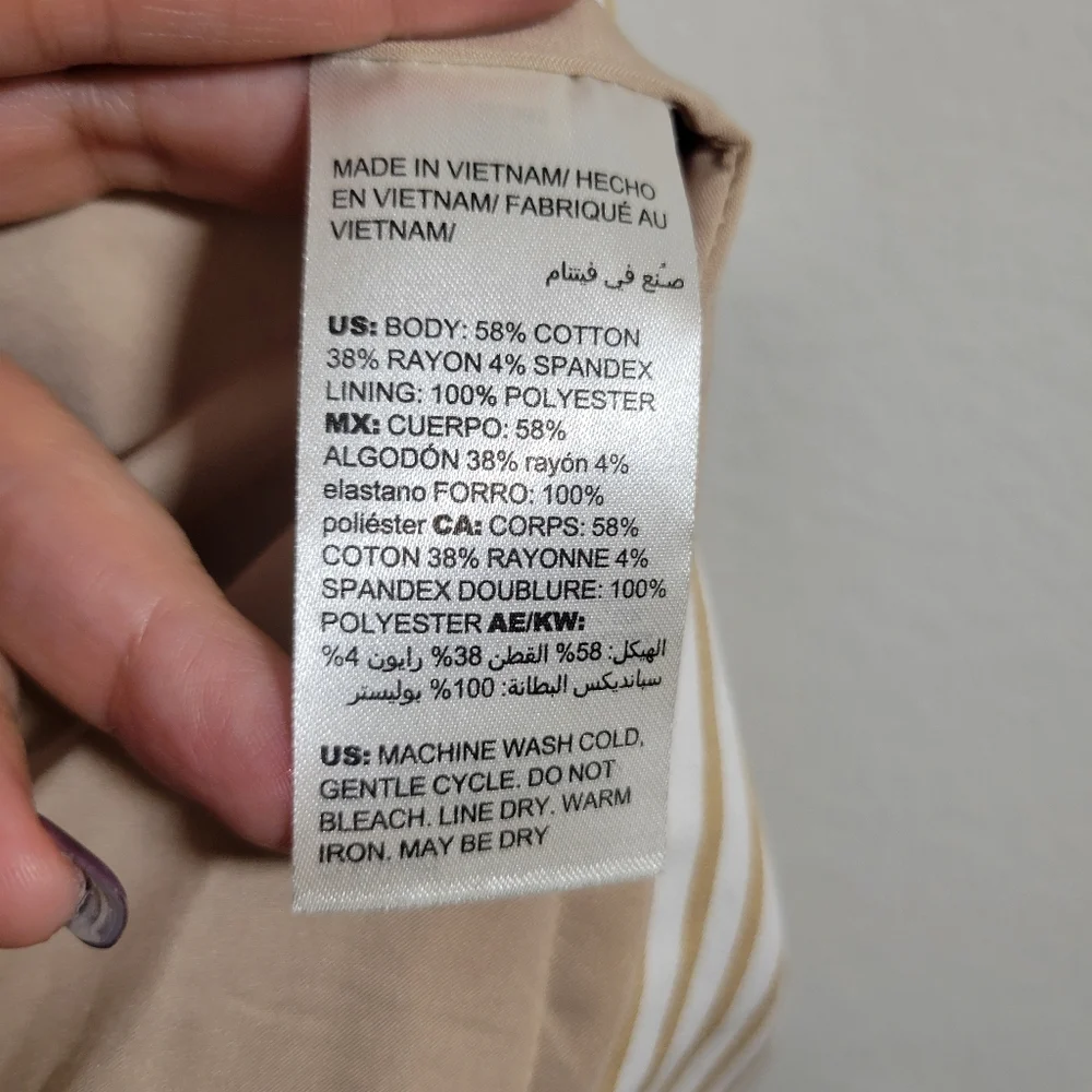 CHICO'S coastal tan striped cotton blend tab-sleeve single-button lined blazer